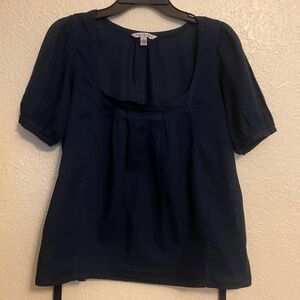 American Eagle Tunic Blouse Navy 100% Cotton Short Sleeve w/Logo Not New- Size 4